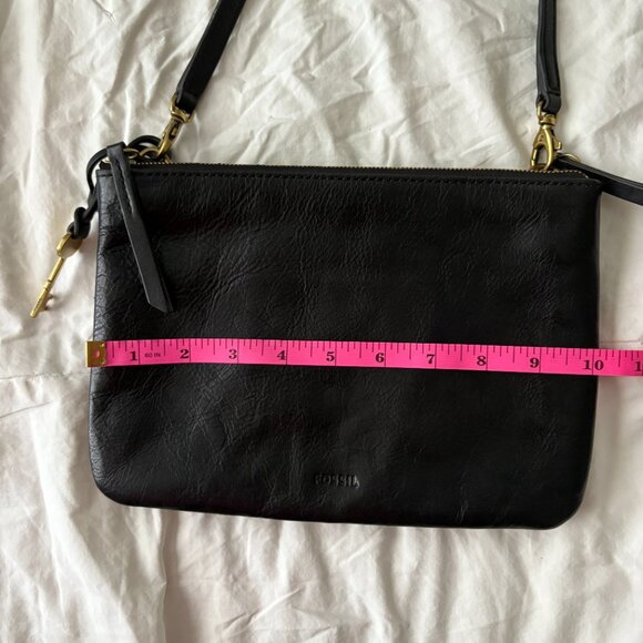 Fossil Devon Double Zip Crossbody Black Leather with Key Charm - Picture 4 of 8